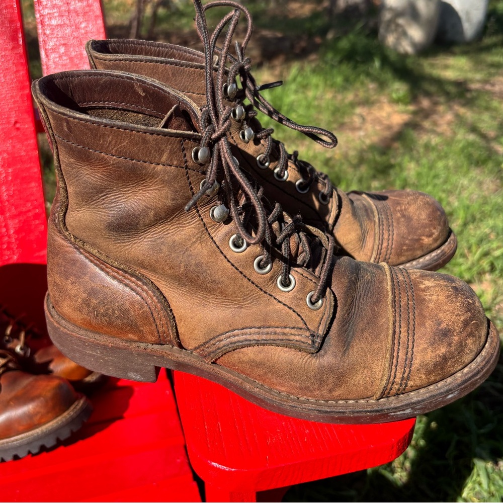 Red Wing Shoes Brown Leather Lace-Up Work Boots - Picture 3 of 6